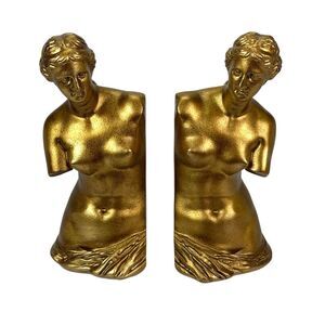 Venus De Milo Bust Bookends Set of 2 Antique Gold Resin 9.75 in Tall